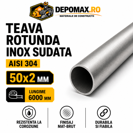 Teava rotunda inox sudata AISI 304, 50 x 2 mm, 6 metri